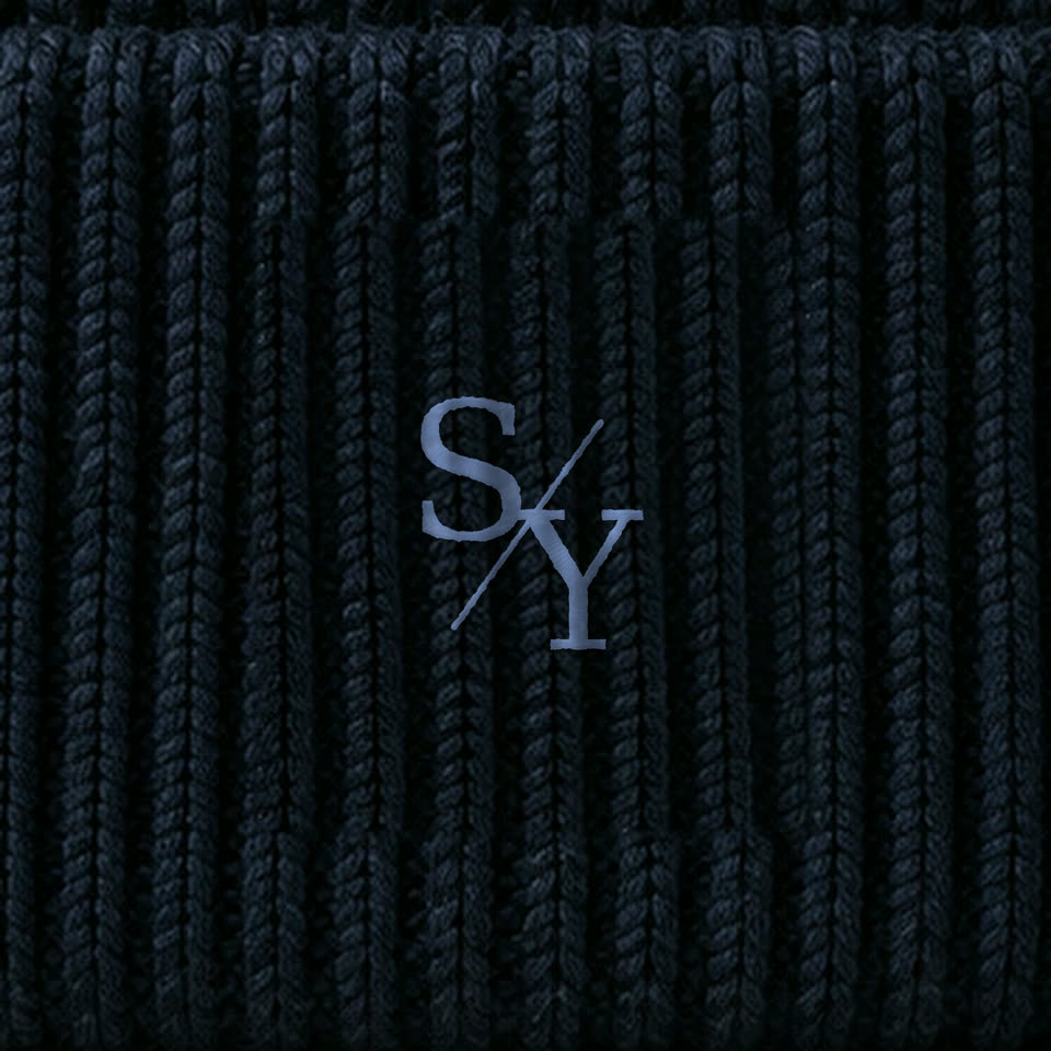 THE RIB French Navy SY monogram embroidery detail
