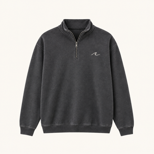 THE BREAK — Coastal Quarter Zip | Washed Charcoal | Front