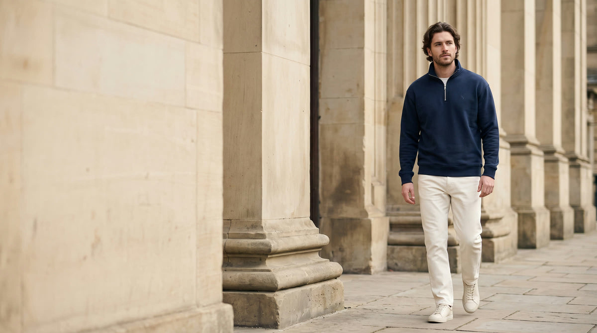 THE CLUB French Navy quarter-zip campaign image