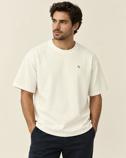 THE FOUNDATION heavyweight tee in Natural Raw, on body