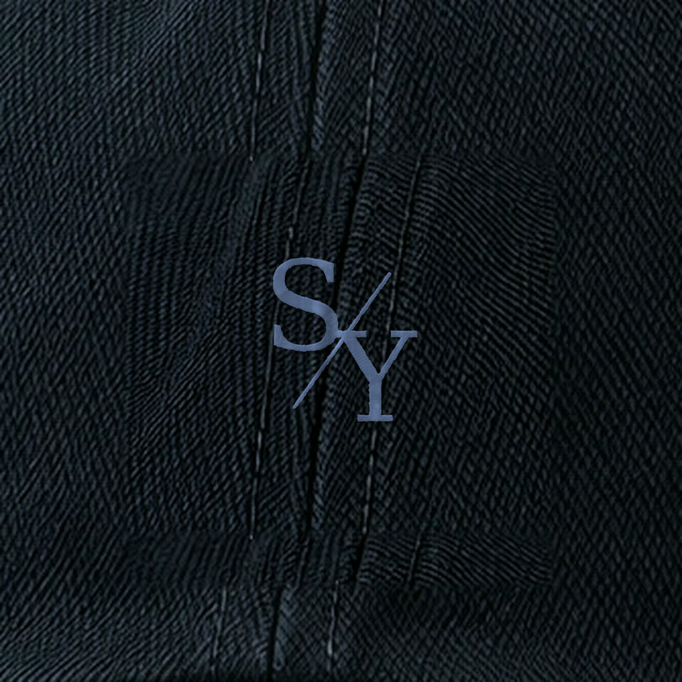 THE FRAME Navy SY monogram embroidery detail
